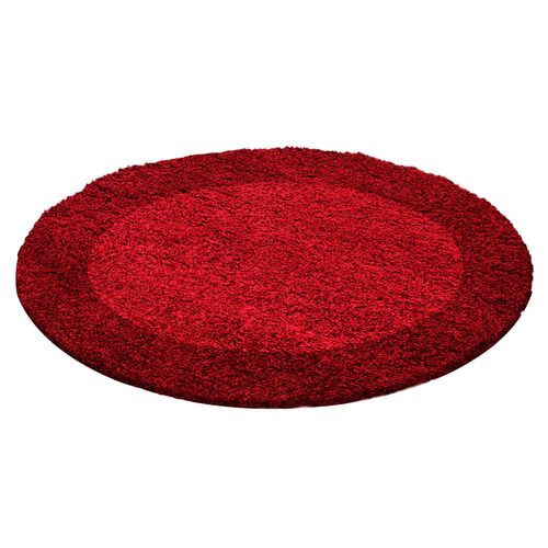 Shaggy - Tapis à Bordures Rond - Rouge 120 X 120 Cm