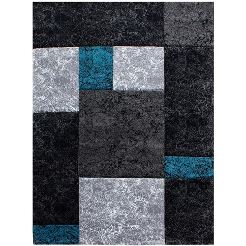 Carre - Tapis Géométrique à Carreaux - Noir Et Bleu 080 X 300 Cm