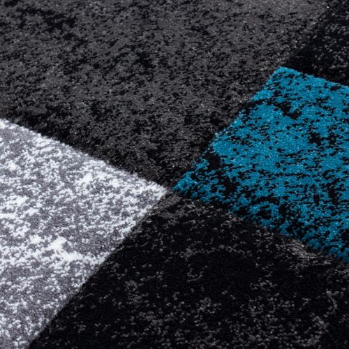 Carre - Tapis Géométrique à Carreaux - Noir Et Bleu 080 X 300 Cm