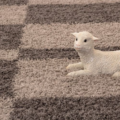 Roma - Tapis Shaggy à Motifs Traits - Taupe Et Beige 240 X 340 Cm
