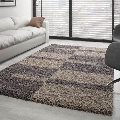 Roma - Tapis Shaggy à Motifs Traits - Taupe Et Beige 140 X 200 Cm