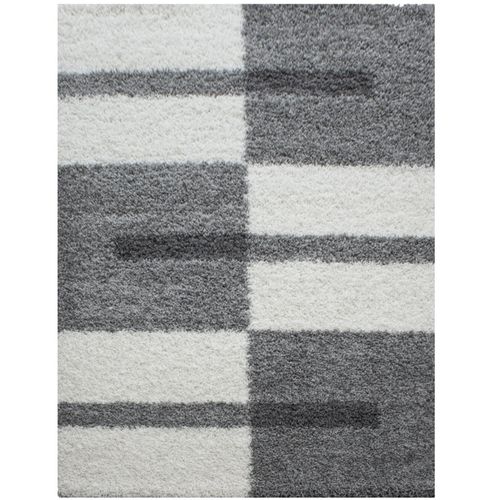 Roma - Tapis Shaggy à Motifs Traits - Gris Clair Et Ivoire 140 X 200 Cm