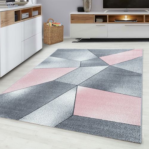 Marbre - Tapis Effet Marbre - Rose Et Gris 160 X 230 Cm