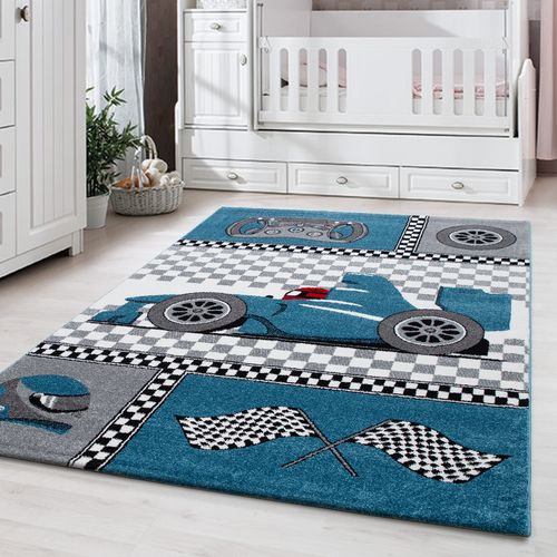 Formule 1 - Tapis D'enfant à Motifs Voitures De Course - Bleu 080 X 150 Cm