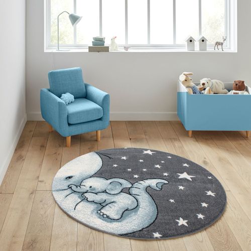 Dumboo - Tapis Enfant Rond - Bleu 120 X 120 Cm