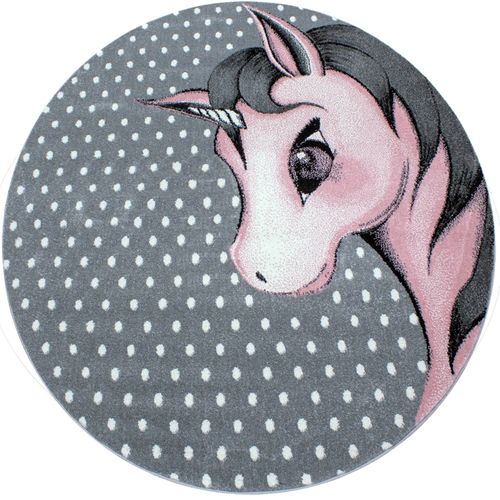 Licorne - Tapis Enfant Rond - Rose 120 X 120 Cm
