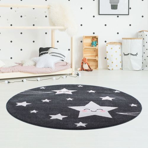 Etoiles - Tapis Enfant Rond - Gris 160 X 160 Cm