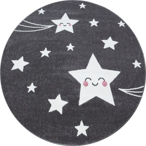 Etoiles - Tapis Enfant Rond - Gris 160 X 160 Cm