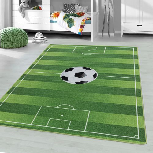 Football - Tapis Enfant Lavable Vert 120 X 170 Cm