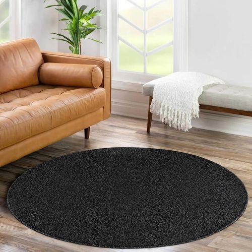 Tapis Rond Uni De Salon Chambre Relax Sobre Et Epuré - Anthracite 120 X 120 Cm