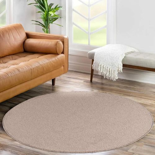 Tapis Rond Uni De Salon Chambre Relax Sobre Et Epuré - Beige 120 X 120 Cm