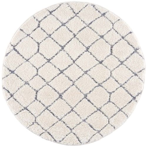Amore 04 - Tapis Rond à Poils Longs Et Relief Crème Et Gris 120x120cm