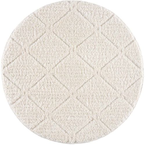 Amore 01 - Tapis Rond à Poils Longs Et Relief Crème 160x160cm