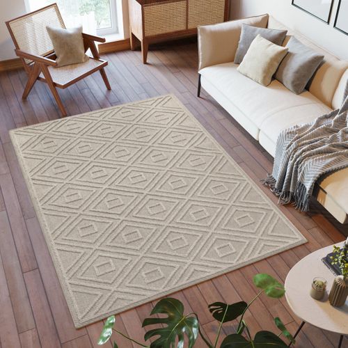 Tapis Effet Jute Naturel à Relief Pavés Beige 080 X 250 Cm