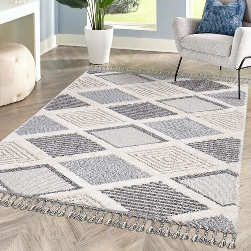Tapis Boho Chic à Franges Tressées Multicolore 140x200cm