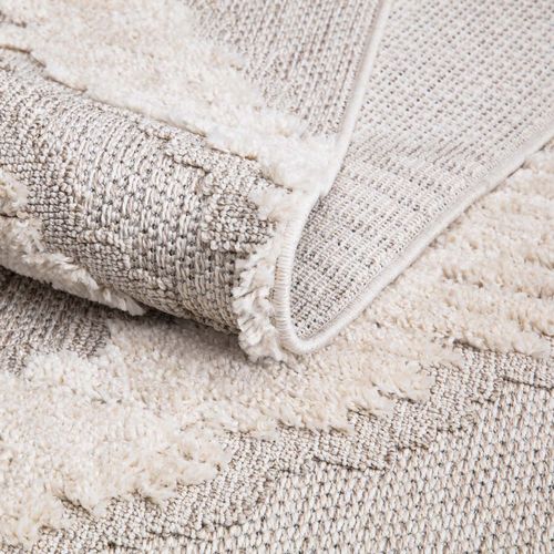 Tapis Boho Chic à Franges Tressées Crème,grisbleu 140x200cm