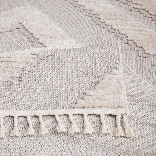 Tapis Boho Chic à Franges Tressées Crème,grisbleu 140x200cm