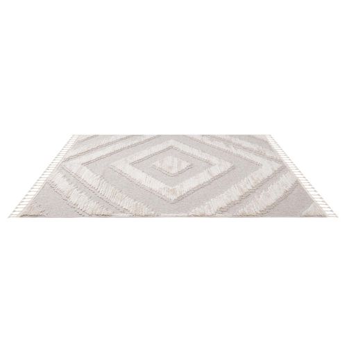 Tapis Boho Chic à Franges Tressées Crème,grisbleu 140x200cm