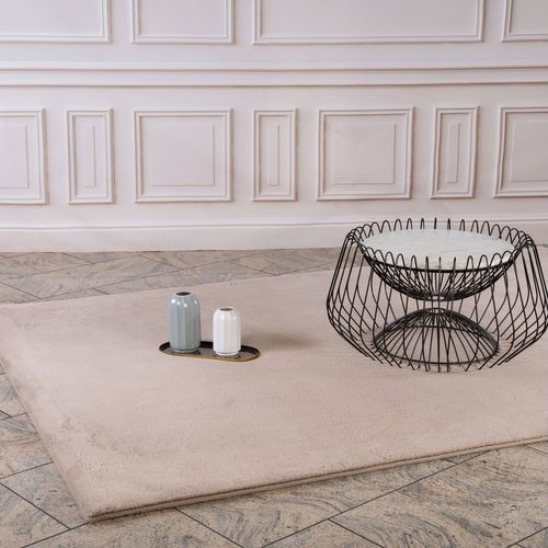 Tapis De Fourrure Velours Beige Taupe 120x170cm