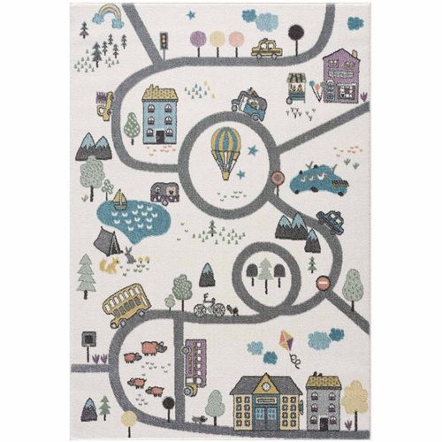 Tapis De Jeu Pour Chambre D'enfant Blanc Motif Route De L'école 80x150cm