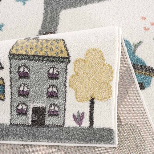 Tapis De Jeu Pour Chambre D'enfant Blanc Motif Route De L'école 80x150cm