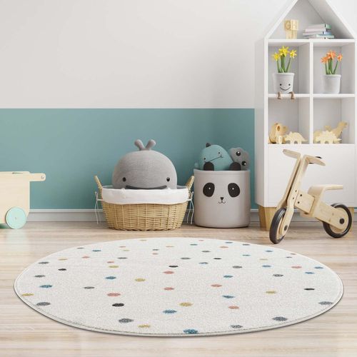 Tapis Rond Pour Chambre D'enfant Crème Motifs Terrazzo 160x160cm