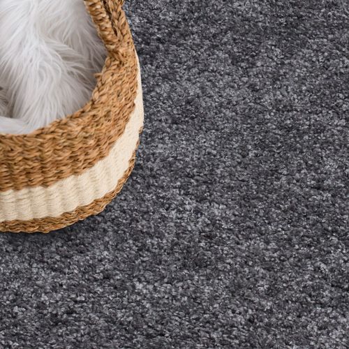 Tapis à Poils Longs Rond Softy Gris Foncé 200x200cm