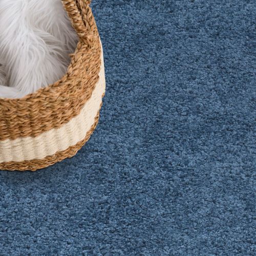 Tapis à Poils Longs Rond Softy Bleu 160x160cm