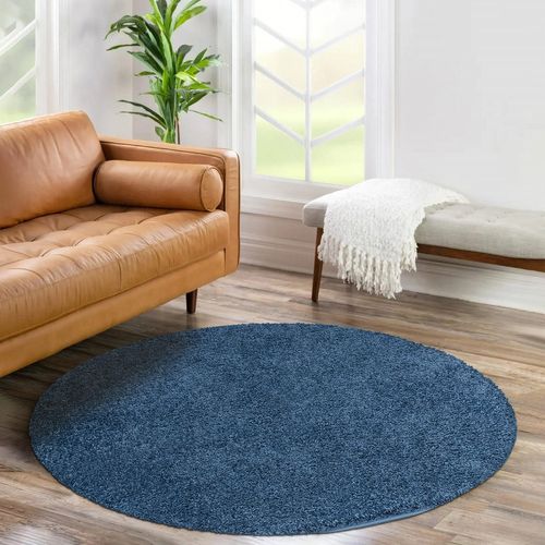 Tapis à Poils Longs Rond Softy Bleu 80x80cm