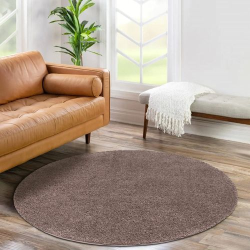 Tapis à Poils Longs Rond Softy Mocca 160x160cm