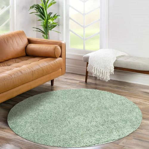 Tapis à Poils Longs Rond Softy Vert Amande 200x200cm