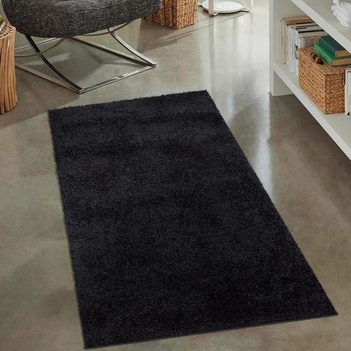 Tapis à Poils Longs Softy Noir Anthracite 133x190cm
