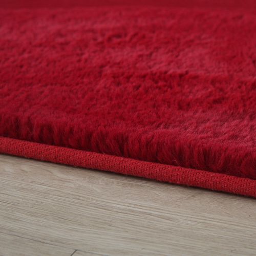Tapis Rond Fausse Fourrure Toucher Doux Rouge 120x120cm