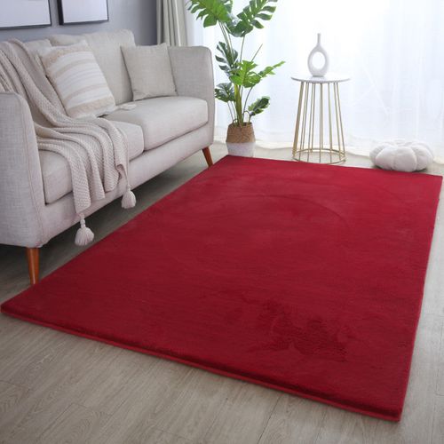 Tapis Fausse Fourrure Toucher Doux Rouge 240x340cm