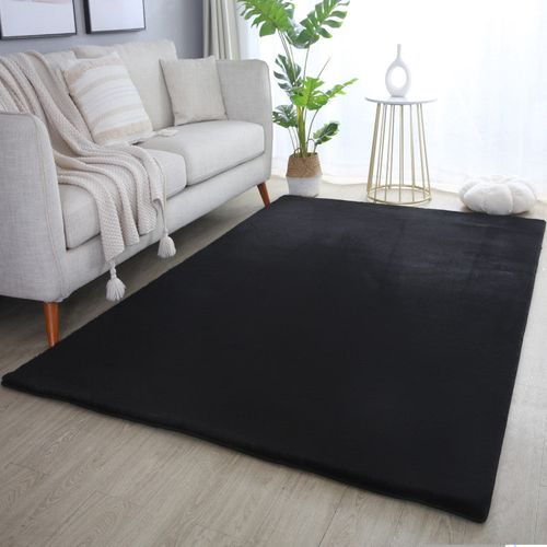 Tapis Fausse Fourrure Toucher Doux Noir 240x340cm