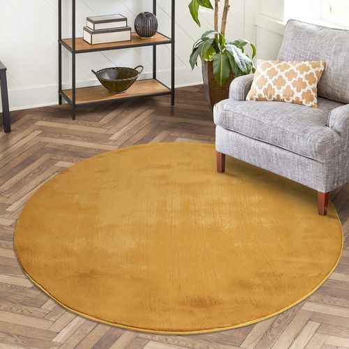 Tapis De Fourrure Rond Velours Ambre 160x160cm