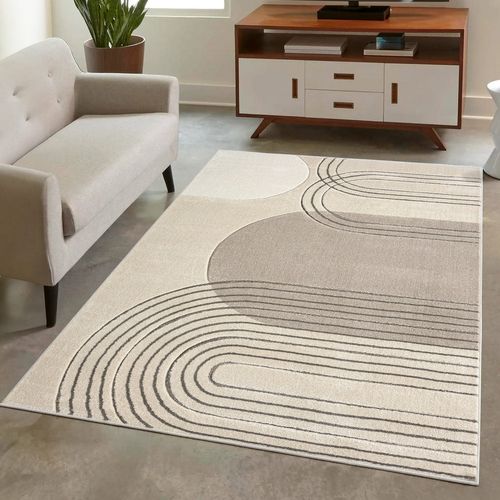Tapis Bohème Abstrait Beige Et Crème 140x200cm