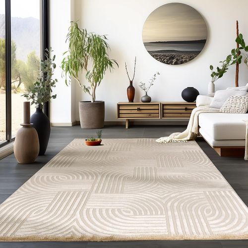 Tapis 70's Laineux à Motif En Relief Beige 80x150cm