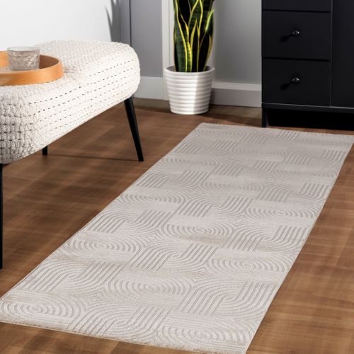 Tapis 70's Laineux à Motif En Relief Beige 80x150cm