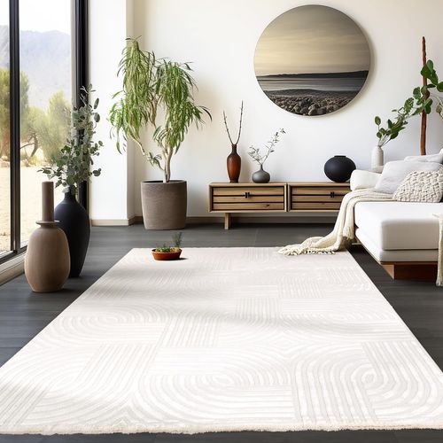 Tapis 70's Laineux à Motif En Relief Crème 200x290cm