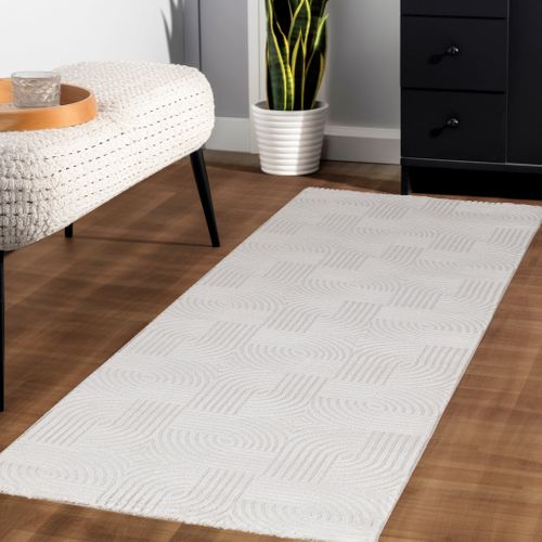 Tapis 70's Laineux à Motif En Relief Crème 200x290cm