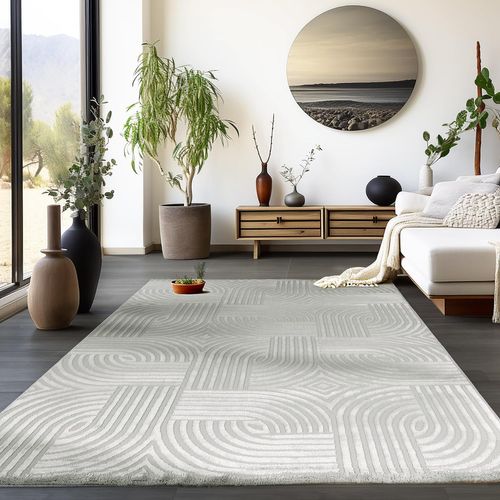 Tapis 70's Laineux à Motif En Relief Gris 280x370cm