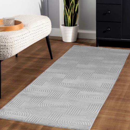 Tapis 70's Laineux à Motif En Relief Gris 280x370cm