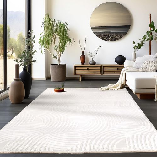 Tapis Meduse Laineux à Motif En Relief Crème 280x370cm
