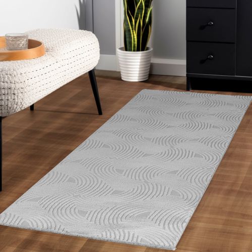 Tapis Meduse Laineux à Motif En Relief Gris 80x150cm