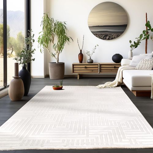 Tapis Aswan Laineux à Motif En Relief Crème 280x370cm