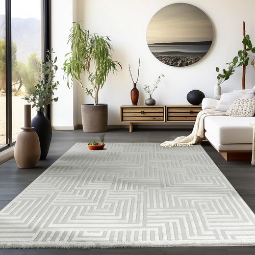 Tapis Aswan Laineux à Motif En Relief Gris 120x170cm