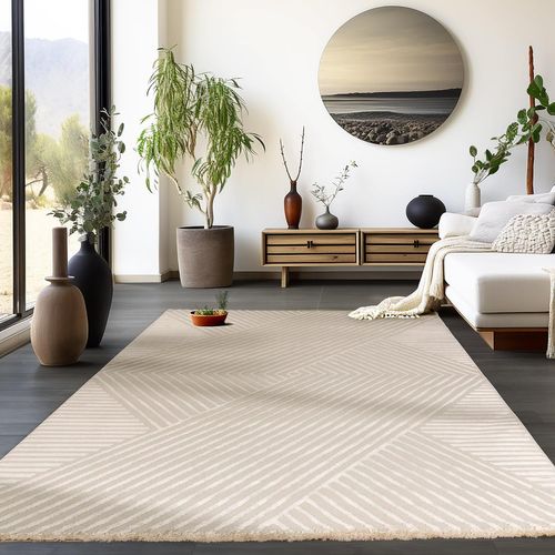 Tapis Noa Laineux à Motif En Relief Beige 160x230cm