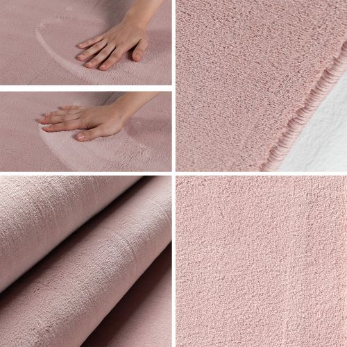Tapis Lavable Rond En Microfibre Douce - Rose Poudré 120x120cm