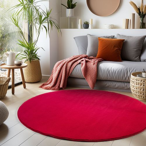 Tapis Lavable Rond En Microfibre Douce - Rouge 120x120cm